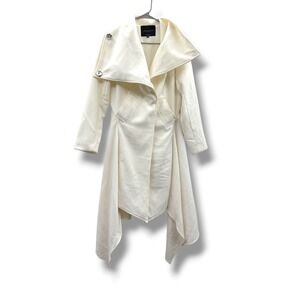 Akira Asymmetrical‎ Coat Sz S/M Off White Draped Collar Longline Statement Layer